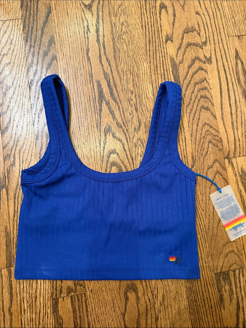 Aviator Nation Blue Ribbed Scoop Neck Crop Tank Top
